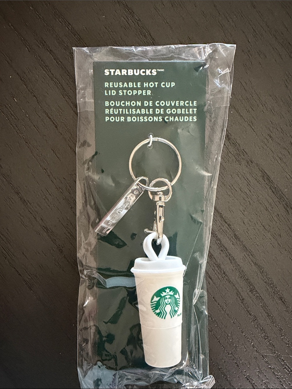 Starbucks White Cup Keychain Lid Stopper with Green Logo